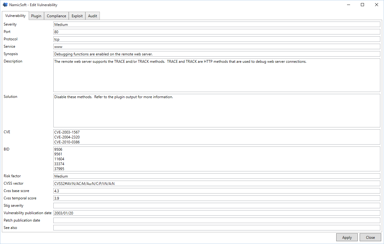 Edit vulnerability information