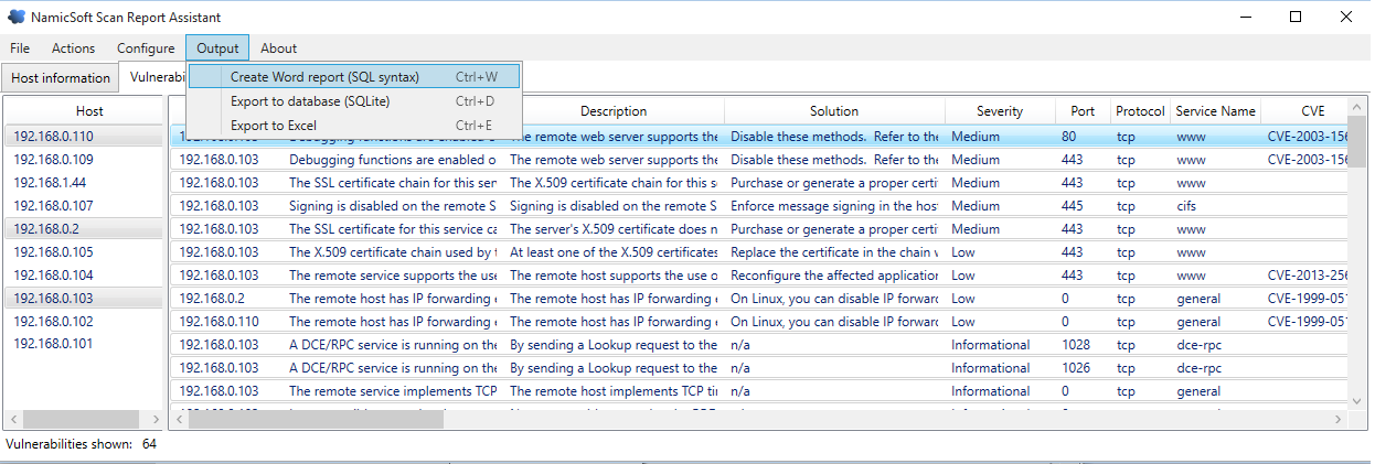 Output report methods